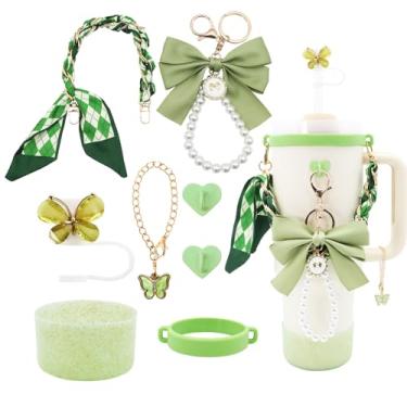 Imagem de Conjunto de acessórios de copo Stanley para copo de 1,134 g e 850 g, incluindo alça de alça de garrafa de água, chaveiro de laço, anel de copo, botas de silicone brilhante, topo de canudo de borboleta