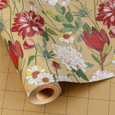 Imagem de MAYPLUSS Rolo de papel de embrulho de flores silvestres para meninas e mulheres, papel de embrulho floral kraft, papel de embrulho botânico colorido para casamento, aniversário, chá de panela, chá de