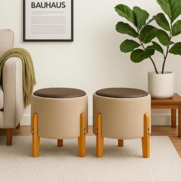 Imagem de KIT 02 Puff Soft Bouclé Banqueta Assento Elegante com Couro e Pés de M