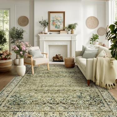 Imagem de BILEEHOME Tapetes de área laváveis 15 x 23 cm para quarto estético, aconchegante macio lã sintética neutra decoração verde-oliva escuro vintage tapete boho para sala de estar cama quarto sala de jantar