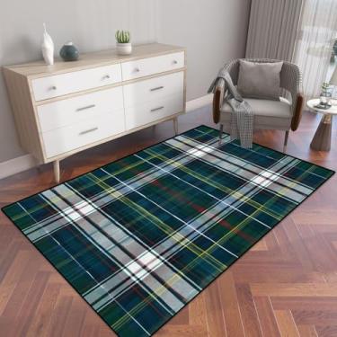 Imagem de PeeNoke Branco Azul Marinho Verde Tartã Xadrez Padrão Escocês Textura de Área Tapete de Pátio Externo Tapete de Brincar Tapete Moderno Antiderrapante Decoração de Casa Sala de Estar Quarto Infantil