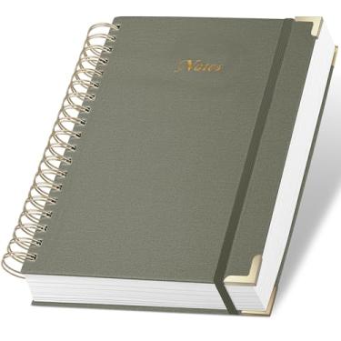 Imagem de ALKALO Caderno em espiral, caderno pautado universitário com capa dura de linho de 328 páginas, diário grosso forrado para mulheres e homens, diário espiral grosso A4 para escrever, papel 100GSM