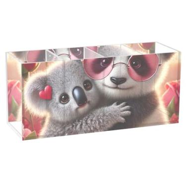 Imagem de TSENQUE Porta-canetas de acrílico personalizado Sweet Panda Koala Love Vibes para canetas, organizador de canetas, organizador de canetas, copo de lápis, material de escritório para mulheres