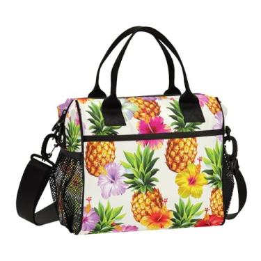 Imagem de GAIGEO Lancheira havaiana com isolamento de flores de abacaxi para adultos, lancheira pequena com bolsos, lancheira feminina isolada para trabalho, P
