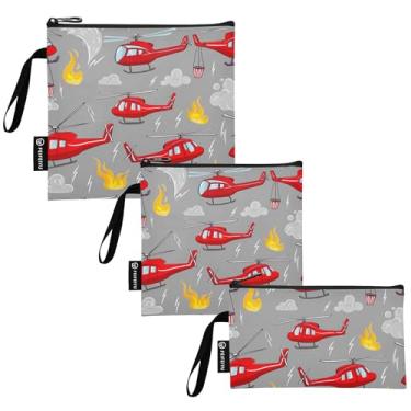 Imagem de TSENQUE Helicópteros de desenhos animados vermelhos cinza fogo reutilizáveis lanche sanduíche sacos de almoço com zíper seguro para alimentos laváveis para estudantes (pacote com 3: P/M/G)