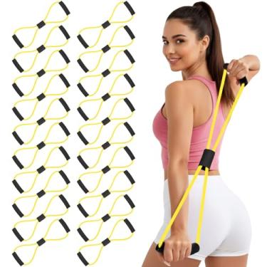 Imagem de Halloscume Pacote com 20 faixas de resistência em formato de 8 com alças para exercícios a granel, braços, ombros, pernas, alongamento, academia, equipamento de treino para treinamento muscular