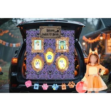 Imagem de Mala ou petisco de Halloween, kit de decoração de carro de cachorro azul de Halloween, decoração de caminhão ou petisco de desenho animado para SUV e caminhão carro, para decoração de porta de garagem