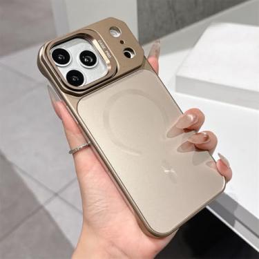 Imagem de HTVJFXCapa de celular de luxo com suporte para lente para iPhone 16 Pro Max, à prova de choque, com carregamento sem fio magnético e proteção traseira (para iPhone 16 Pro Max/Dourada)