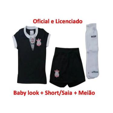 Imagem de Kit Conjunto Infantil Menina Uniforme Corinthians Feminino, Preto, TAM