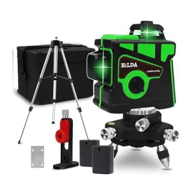 Imagem de Nível Laser Hilda 12 Linhas Verde 2 Baterias 3d 360 Auto Nivelamento Tripé Regulável De Alumínio 1,2 Metros Horizontal Vertical Esquadro Laser Rotativo Com Suporte Magnético Mini Tripé Rotativo E Case