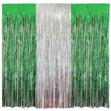 Imagem de Cortinas de franja extra largas de folha de prata verde, 3 x 2 m, decorações de aniversário, flâmulas metálicas, cenário de cabine de fotos de festa para festas de casamento, noivado, chá de noiva - 3