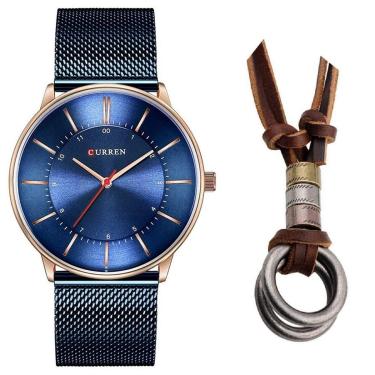 Imagem de Relógio Masculino Curren Metálico Ultra Fino + Colar Anéis-Masculino