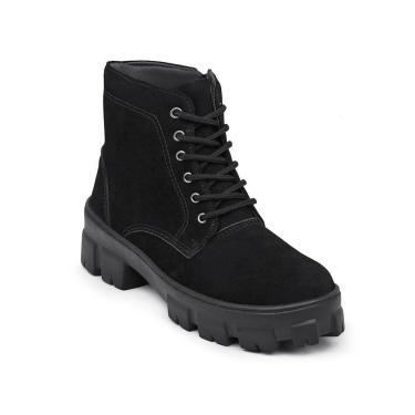 Imagem de Coturno Feminino Couro Solado Tratorado Antiderrapante Palmilha em Gel Forrada Confortável-Feminino