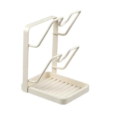 Imagem de Fenteer Suporte multifuncional para tampas de panelas, descanso de colher e bandeja organizadora. Ideal para bancadas, Branco Leitoso 2 Camadas