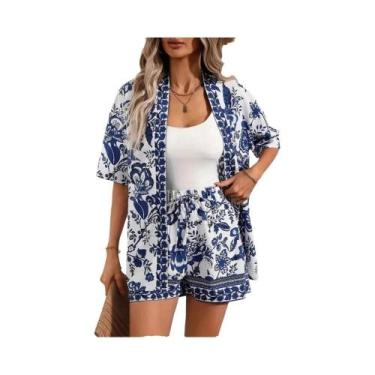 Imagem de Conjunto De Verão Feminino Com Estampa, Camisa De Manga Curta E Shorts