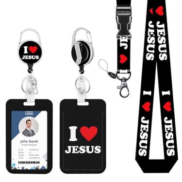 Imagem de Porta-crachá de identificação com cordão I Love Jesus Cordões retráteis para crachás de identificação, clipes engraçados, enfermeira, professor, escritório, presente de estudante