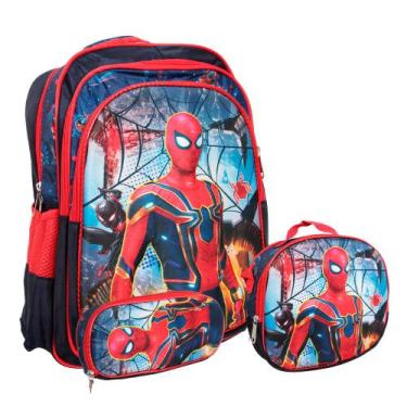 Imagem de Kit Mochila Escolar Infantil Menino Costas Lancheira Aranha - Plike