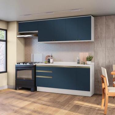 Imagem de Armário de Cozinha Completa 100% MDF 260cm Branco/Azul Profundo Celest
