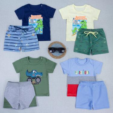 Imagem de Conjunto Bebê Menino Verão Feliz Camiseta Estampada Bermuda