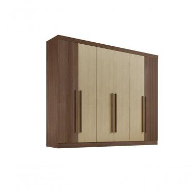 Imagem de Roupeiro 6 Portas Ripado 6 Gavetas Com Pés Da Vinci Plus - D' Doro Castanho-linho-ripado