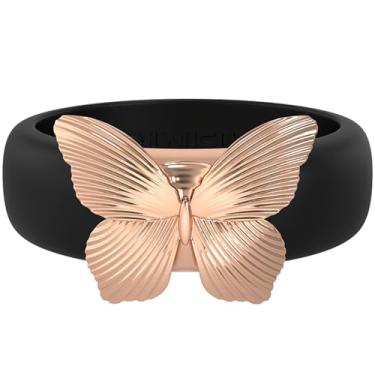 Imagem de Rinfit Anel feminino de silicone com borboleta de aço inoxidável - alianças de casamento de borracha - design pendente de patente, Size 4, Silicone, Sem Pedras Preciosas
