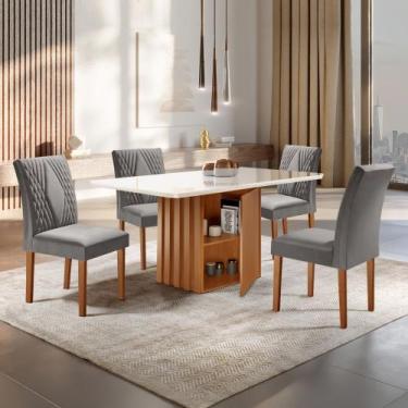 Imagem de Conjunto Sala de Jantar Mesa Tampo Smart Plus Vidro 120x90cm com 4 Cad