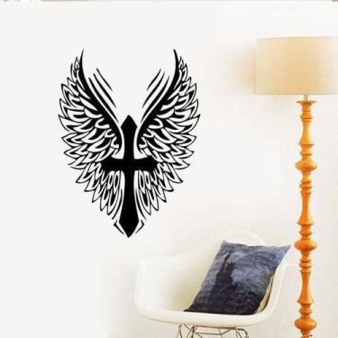 Imagem de Adesivo de parede Angel Wings Cross Religious Decalque de vinil 57x76c