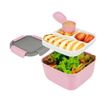 Imagem de Marmita Rosa com 02 Andares 1,1 Litros Acompanha Talher