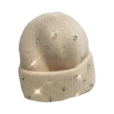 Imagem de Gorro Feminino De Inverno Quente Com Strass E Miçangas, Estilo Coreano
