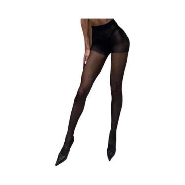 Imagem de Meia-calça Feminina De Cintura Alta 20D Transparente Com Cós De Compre