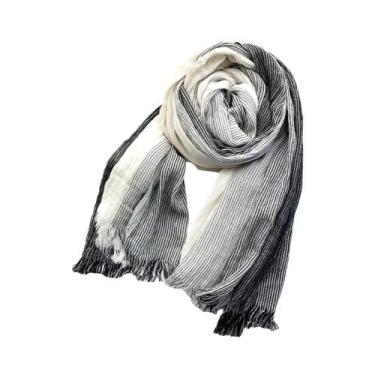 Imagem de Cachecol Masculino de Linho e Algodão Listrado - Quente e Casual para 