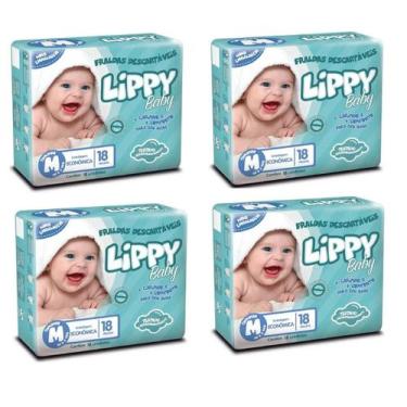 Imagem de Kit 4 fraldas infantis pacote com 18 tiras lippy baby - m