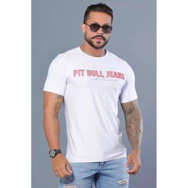 Imagem de Camiseta Branca Masculina Estampa em Relevo e Detalhes Vermelhos Pit Bull 88224