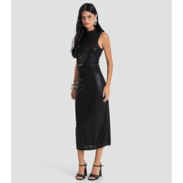 Imagem de Vestido Midi Feminino Gola Dupla Dianna Preto, GG, Preto