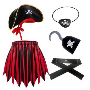 Imagem de Fantasia pirata Byfirty para meninas de Halloween com acessório, 5 peç