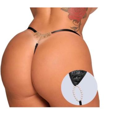 Imagem de Fio Dental Tailandesa Preto Strass Frases Tallyta, Puta