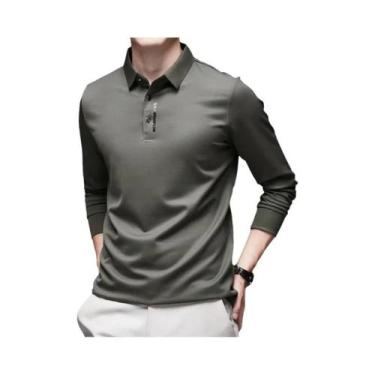 Imagem de Camisa Polo Masculina Casual De Manga Longa, Cor Sólida, Respirável, C