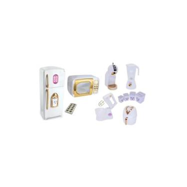 Imagem de Cozinha Infantil Completa Geladeira Brinquedo Menina Branco - Zuca toy