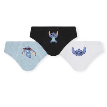 Imagem de Kit 3 Cuecas Slip Infantil Lupo Stitch Meninos, Preto, PP
