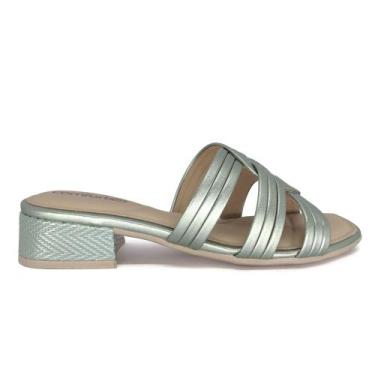 Imagem de Tamanco Comfortflex Salto Baixo Bico Quadrado Metalizado, Verde, 36