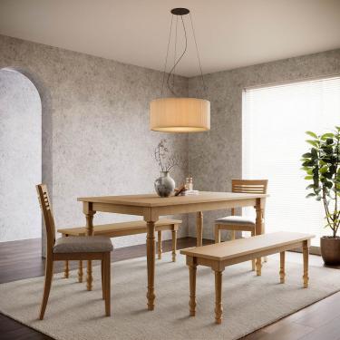Imagem de Conjunto de Jantar Rubi 6 Lugares com 2 Bancos e 2 Cadeiras Madeira Pinus Freijó Finestra Móveis
