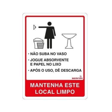 Imagem de Placa Sinalização 15x20 Banheiro Feminino com Instruções - Bemfixa