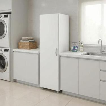 Imagem de Armário Multiuso 1 Porta com Suporte para Vassouras AR202 Branco - DJD