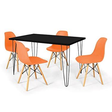 Imagem de Conjunto Mesa de Jantar Hairpin 130x80 Preta com 4 Cadeiras Eames Eiffel - Laranja