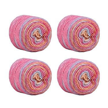Imagem de SHIKE Fairyland Fio de bolo colorido gradiente, multicolorido, autolistrado, para tricô ou crochê, 4 x 100 g, 60% algodão, 30% acrílico, 10% lã, para cachecóis, xales, chapéus, cobertores (55, 1