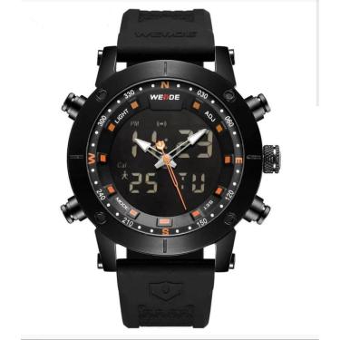 Imagem de Relógio masculino digital e analógico weide 6309 preto e laranja pulseira de borracha multifunção casual esportivo