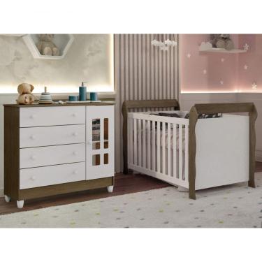 Imagem de Conjunto Quarto de Bebê Berço e Cômoda Fraldário Eloa Carolina Baby Branco/Amadeirado