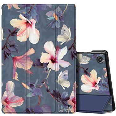 Imagem de Fintie Capa fina para Samsung Galaxy Tab A8 de 10,5 polegadas modelo 2022 (SM-X200/X205/X207), capa traseira rígida ultrafina e leve com suporte de três dobras com hibisco automático despertar/hibisco