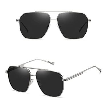 Imagem de Óculos de sol quadrado polarizado designer retrô metal óculos de sol para homens mulheres óculos de condução UV400, C3 prata preto, tamanho único