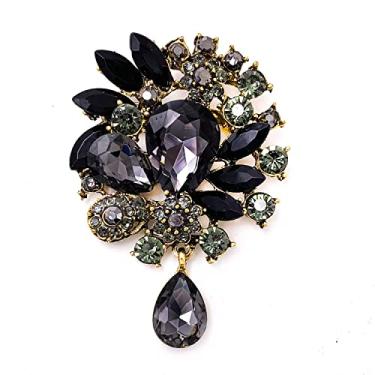 Imagem de Broche feminino vintage LAXPICOL para casamentos, noivas, grandes e azuis, com strass e cristal